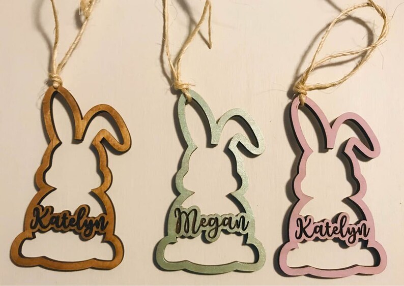 Bunny tag Personalized Easter basket name tags Easter basket Engraved Easter name tags Easter bunny name charm Easter place card