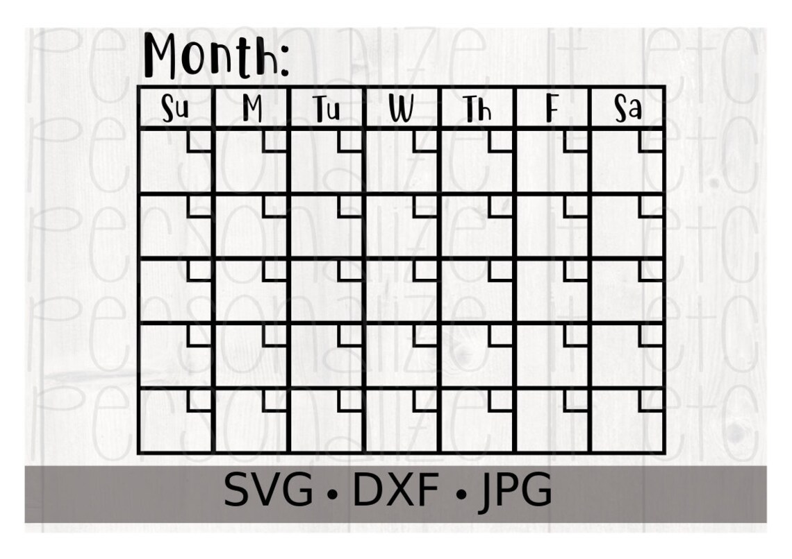 Calendar Svg File Month of Svg Instant Download Use With Etsy