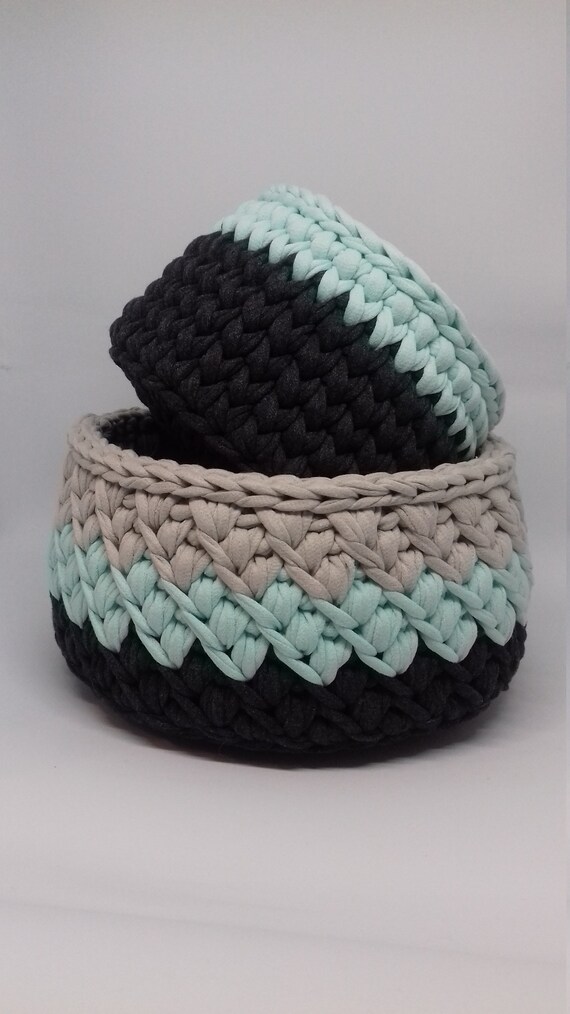 Cotton Hand Crochet Storage Basket Set Decorative Basket Etsy