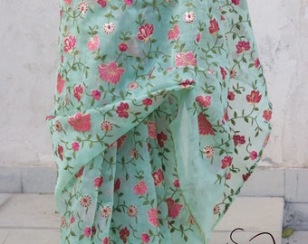 Embroidered Floral Organza Saree, Indian Wedding Dress