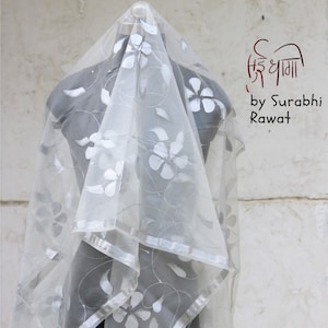 Handpainted Indian Organza Dupatta Scarf Stole Indian Organza Veil Dupatta for women Hijab Stole