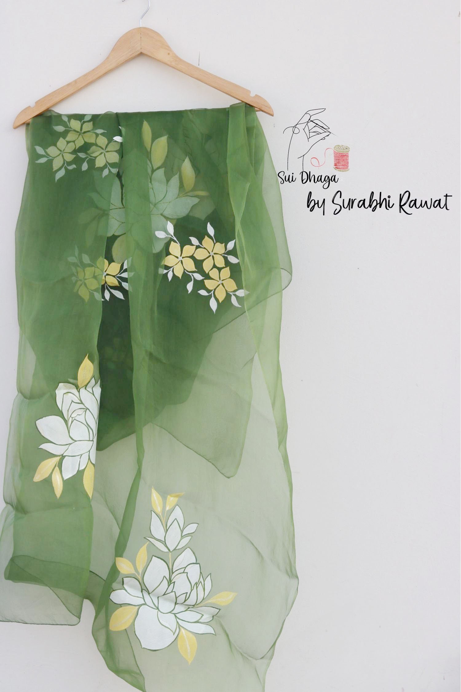Peacock Green Color Hand Embroidery Organza Top Material and Pant Material With Organza Dupatta