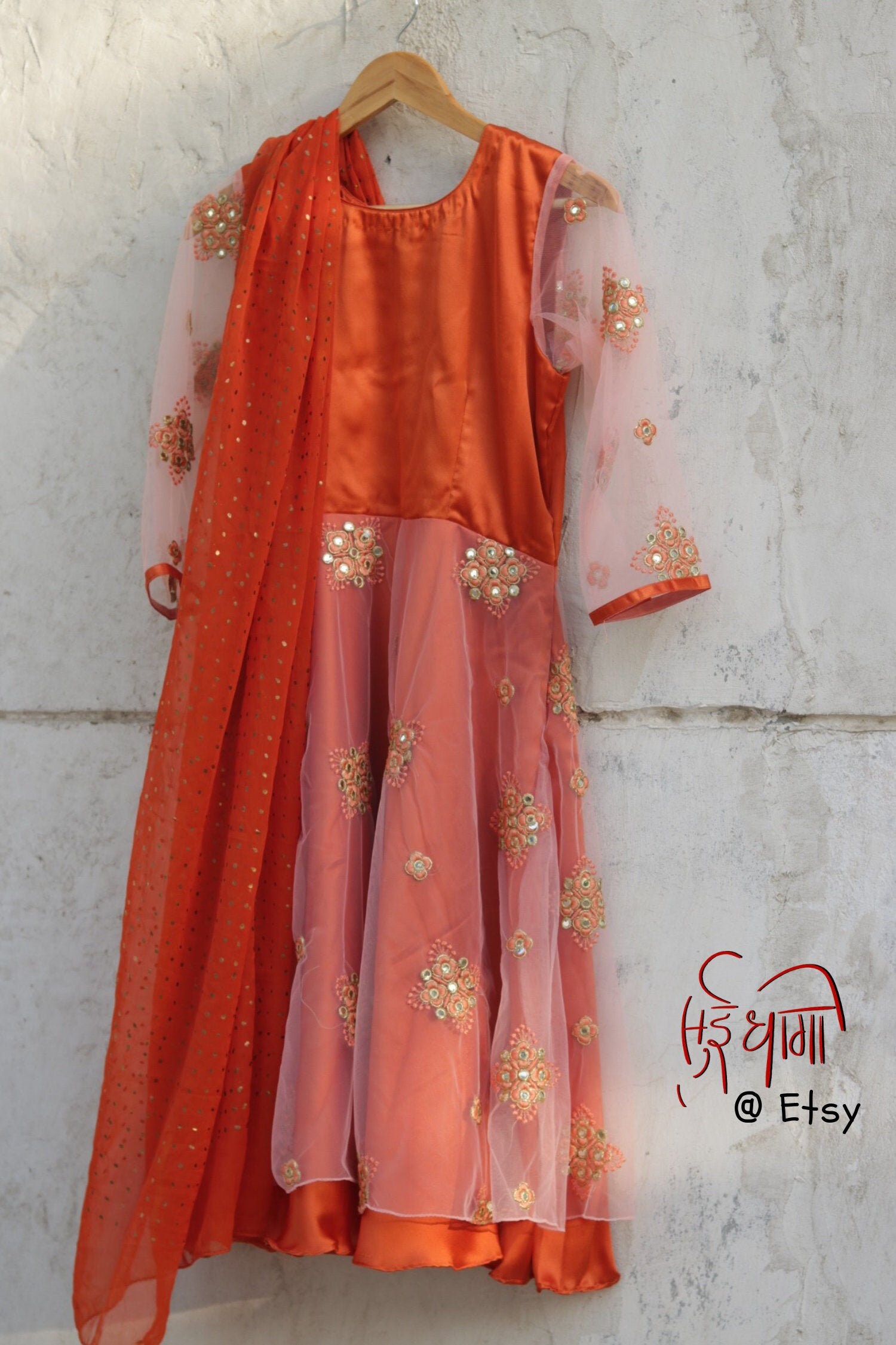 orange anarkali kurti
