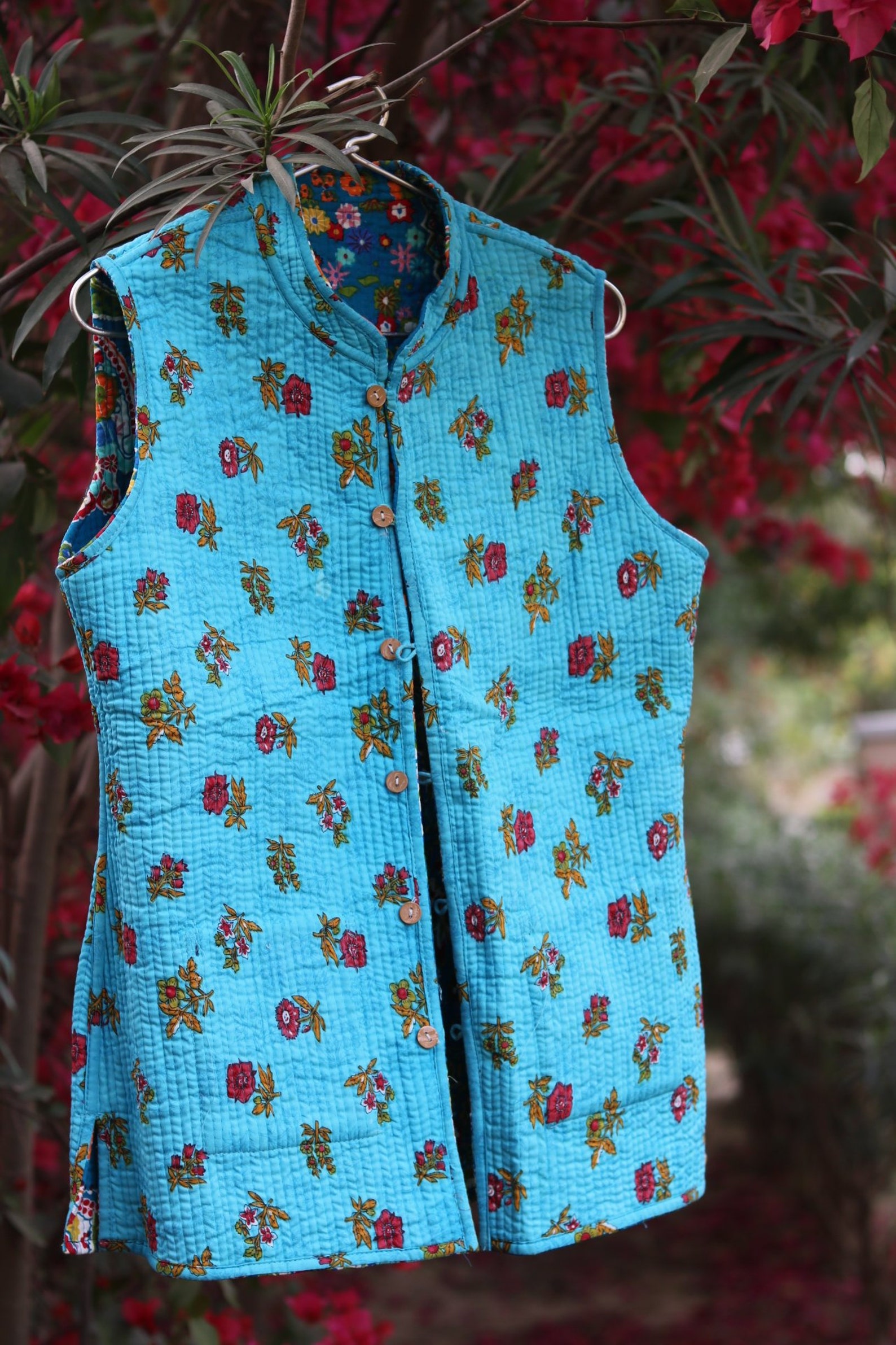 Women's Ethnic Gilet Coat cotton Blue Vest Jaipuri Etsy