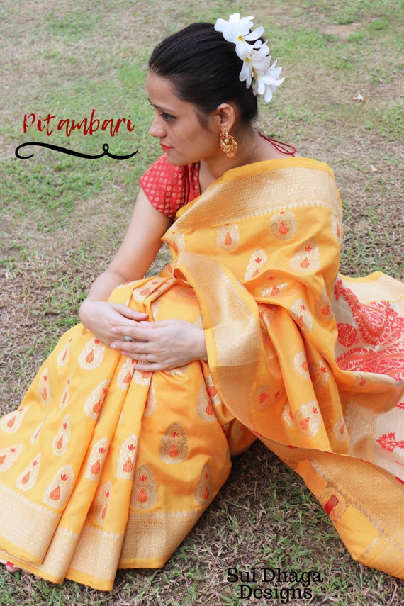 Indian Banarasi Silk Yellow Saree For Women With Blouse Piece Etsy