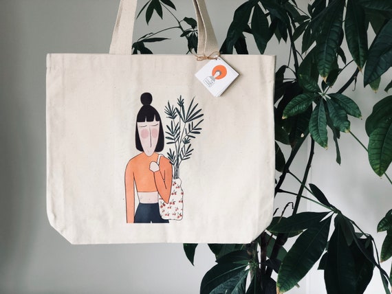Tote Bag Plant Girl environmental illustrations bag | Etsy