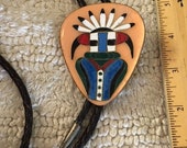 Bolo Tie Kachina Face in Copper Enamel