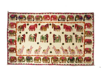 Indian Elephant Applique wall hanging table cover textile