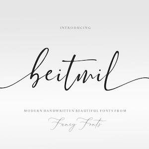Peut inclure: Présentation de la police Beitmil, une police d'écriture manuscrite moderne de Fancy Fonts. La police est élégante et fluide, avec une touche délicate.