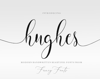 Hughes Cursive Font: Modern Swirly Alphabet (Digital Download)