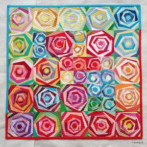 Abstract Rose Art Quilt - Handmade Modern Wall Decor, Handcrafted Wall Art, Handmade Room Decor, Unique Quilt, Wall Hanging for Room Decor