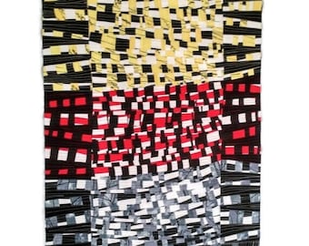 Abstract Art Quilt, Modern Wall Hanging, Black Red Yellow Patchwork