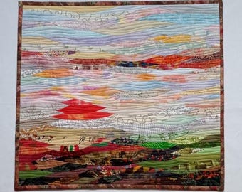 Abstract Landscape Quilt, Modern Wall Hanging, 24x22 inch