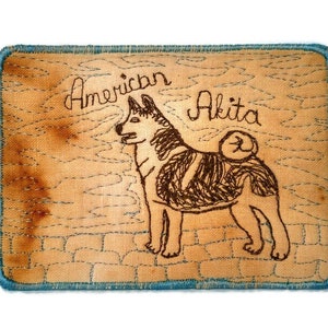 Carte postale cadeau, Carte postale textile, Carte postale de voeux, Meilleur ami, Carte-cadeau, Mini courtepointe, Mini carte d'art, Akita américain, Carte postale de courtepointe