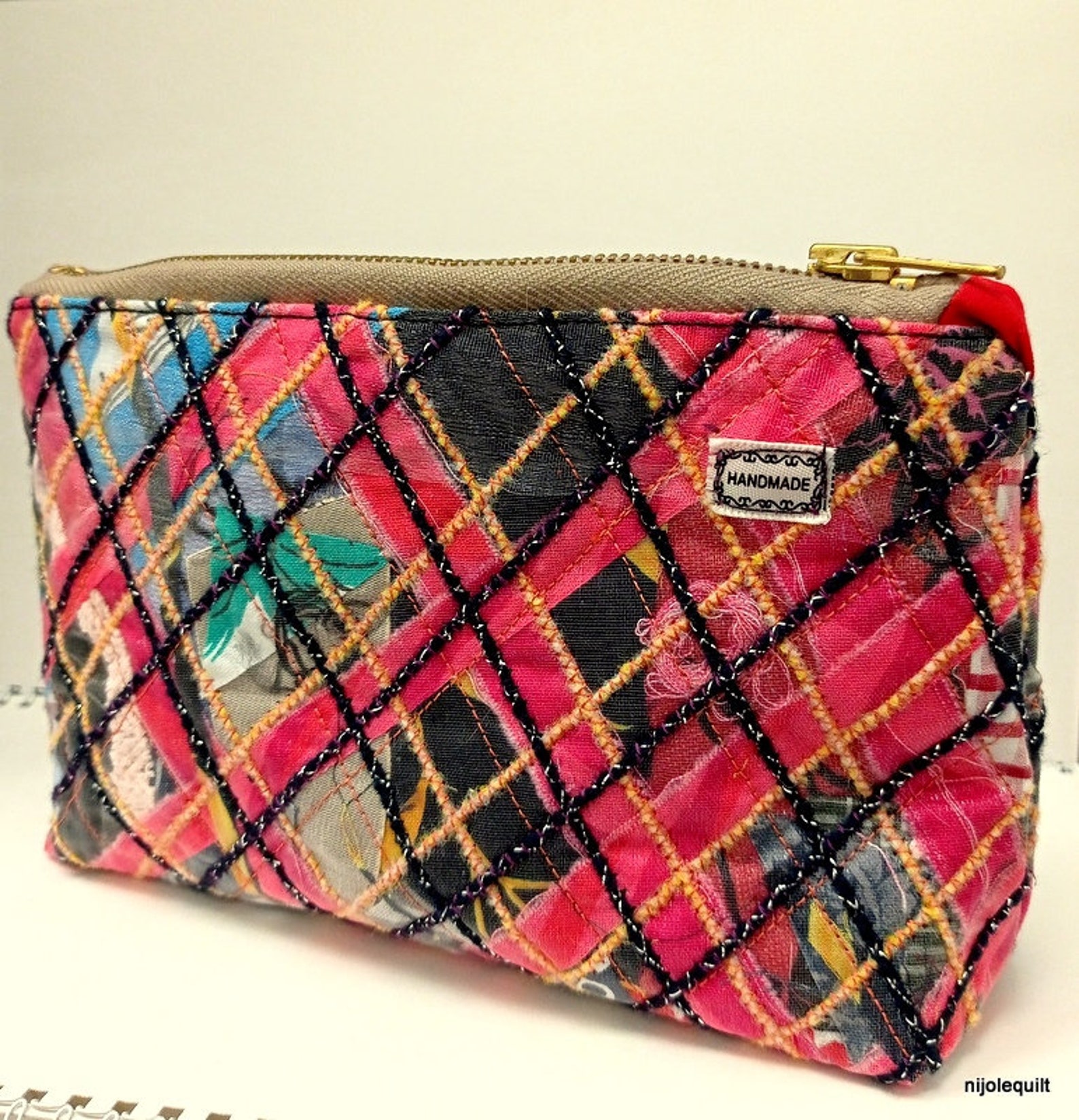 Cosmetic Bag Clutch Makeup Clutch Patchwork Baggift Etsy