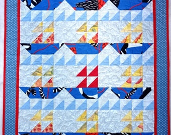 Handmade Baby Quilt, Cotton Boat Design, Kids/Teen Blanket