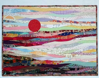 Modern Wave Landscape Quilt, Fabric Wall Art (22x29 inch)