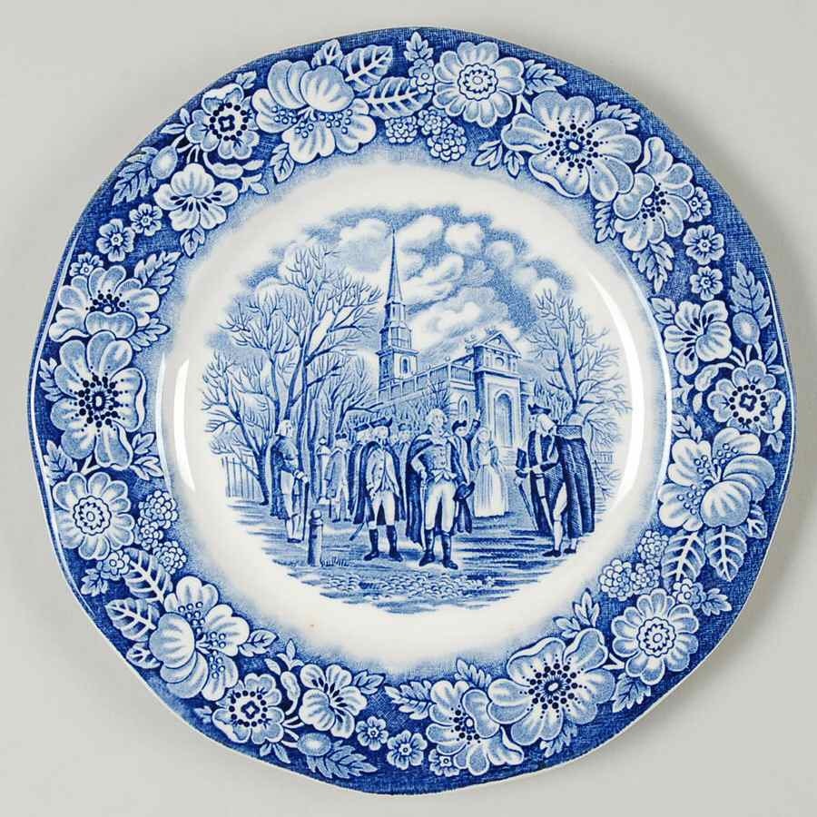 Staffordshire Potteries Ltd Blue & White Striped Small Dinner/Dessert Plate 