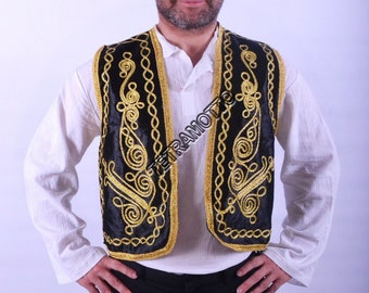 BLACK VELVET Embroidered Ottoman VEST turkish drummer vest a25164