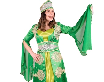 GREEN Bindalli Turkish Ethnic Folkloric Wedding Woman Dance Costume A25329