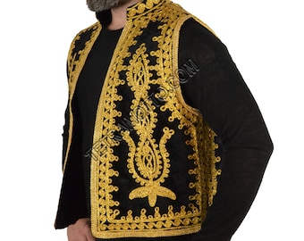 First Class Embroidered Velvet Vest Black  A25272