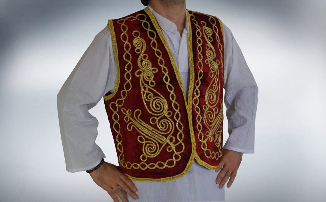 Burgundy Velvet Embroidered Vest Turkish vest SS7472