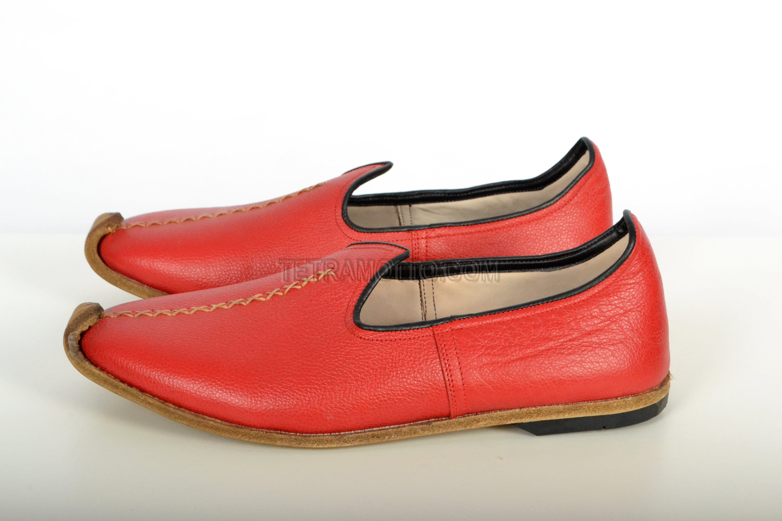 Red Yemeni Shoes Leather Handmade Handcrafted Traditional Turkish Slip
