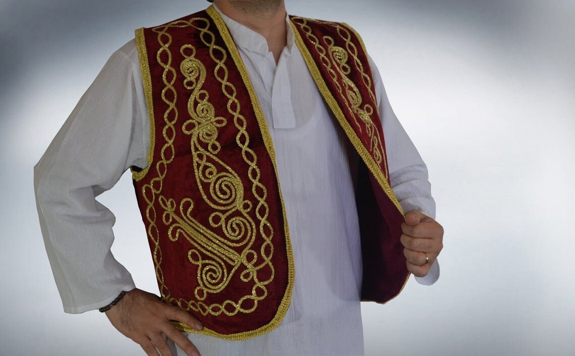 Burgundy Velvet Embroidered Vest Turkish vest SS7472