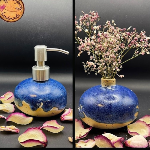 Soap dispenser or vase BLUE matt flat ceramic