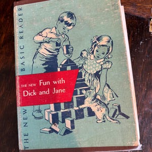 Diario divertido con Dick y Jane, libro infantil de reciclaje vintage, hecho a mano, serie de lectura para niños