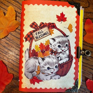 Retro-Mini-Notizbücher mit Herbstkatzenmotiven aus Grußkarten (4 x 6 Zoll), kitschige Katzen, Herbstsaison
