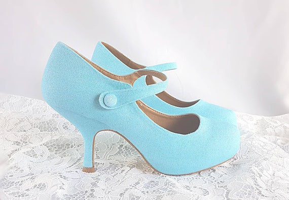 Mary Jane Wedding Shoes Kitten Heel Blue Mary Jane Wedding Etsy