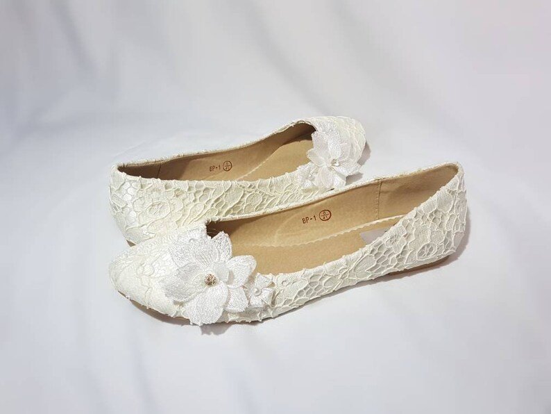 Ivory Lace Flower Wedding Shoes flat  wedding shoes flat image 6