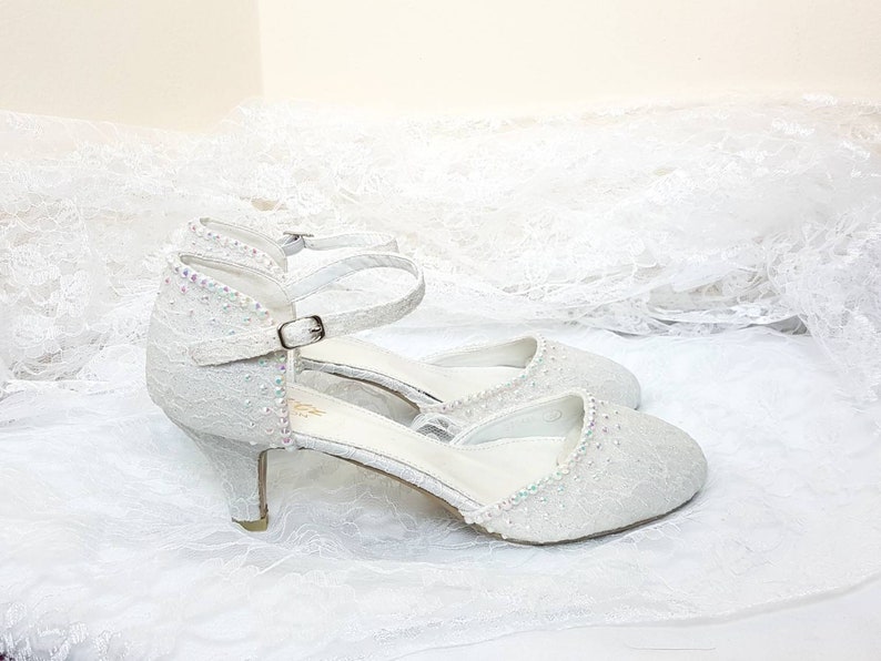 Glitter Lace Wedding Shoes Low Heel Glitter Wedding Shoes Low Etsy UK