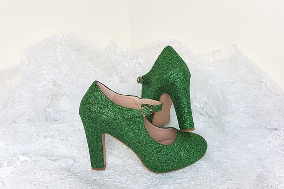 block heel green shoes