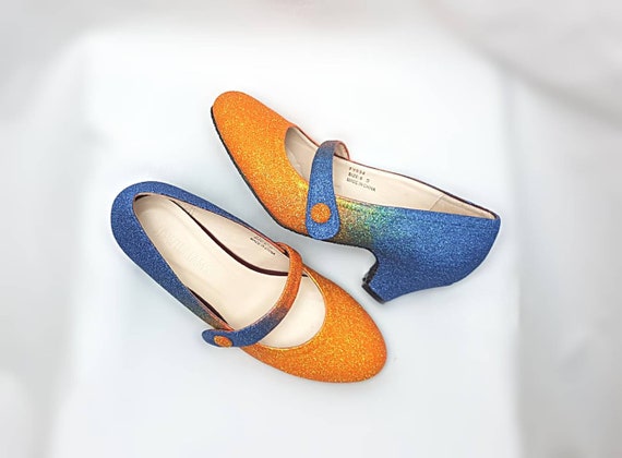 Orange and blue wedding shoes low heel 