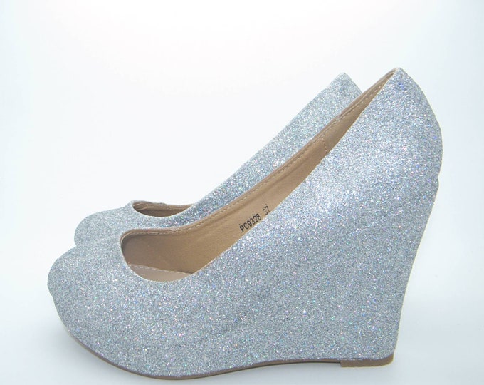 Custom Glitter Wedding Shoes Wedges, Custom Wedding Wedges, Custom Wedding Shoes, Glitter Wedge