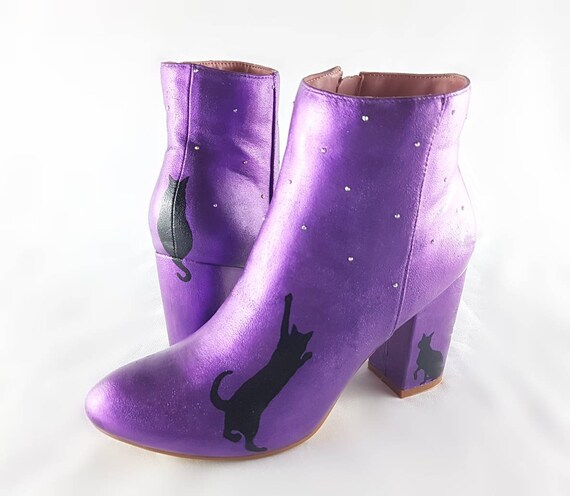 purple block heel boots