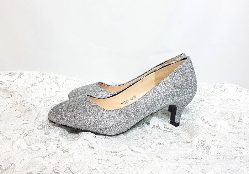 Silver glitter low heel silver wedding shoes low heel silver Etsy