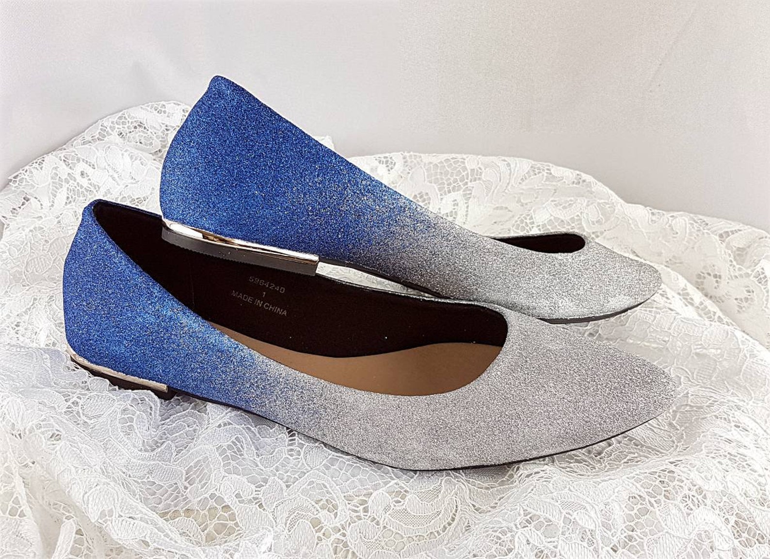 Blue Silver Glitter Shoes Flat Blue Wedding Shoes Flat Etsy