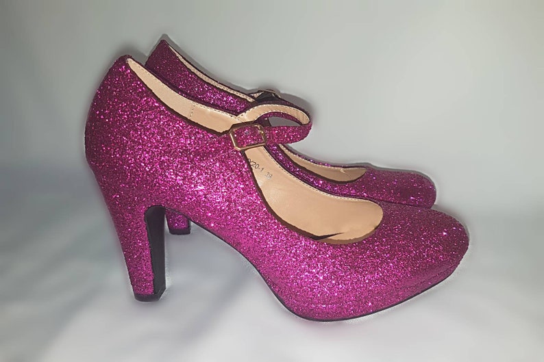 Mary Jane Glitter Shoes Block Heel Pinkmary Jane Wedding Etsy UK