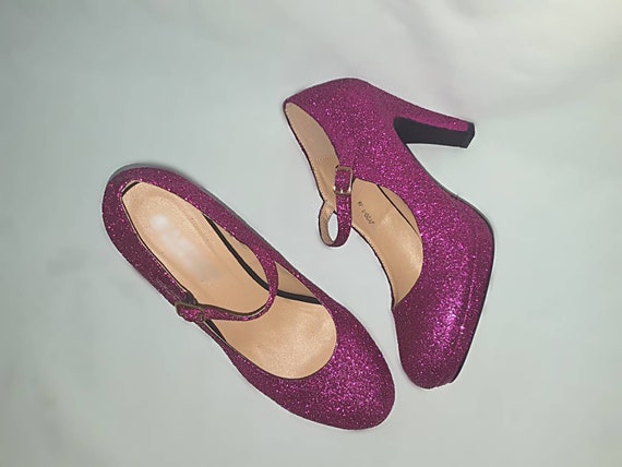 pink glitter mary jane shoes