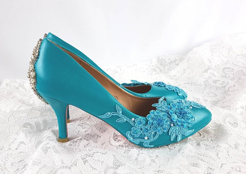 Wedding Shoes Turquoise Lace Bling Wedding Shoes Turquoise | Etsy UK