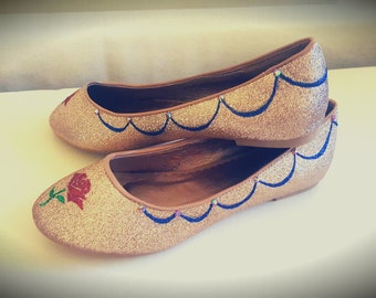 Beauty and the beast custom wedding Shoes flat, beauty and the beast shoes flat, beauty and the beast custom shoes, custom wedding shoe flat