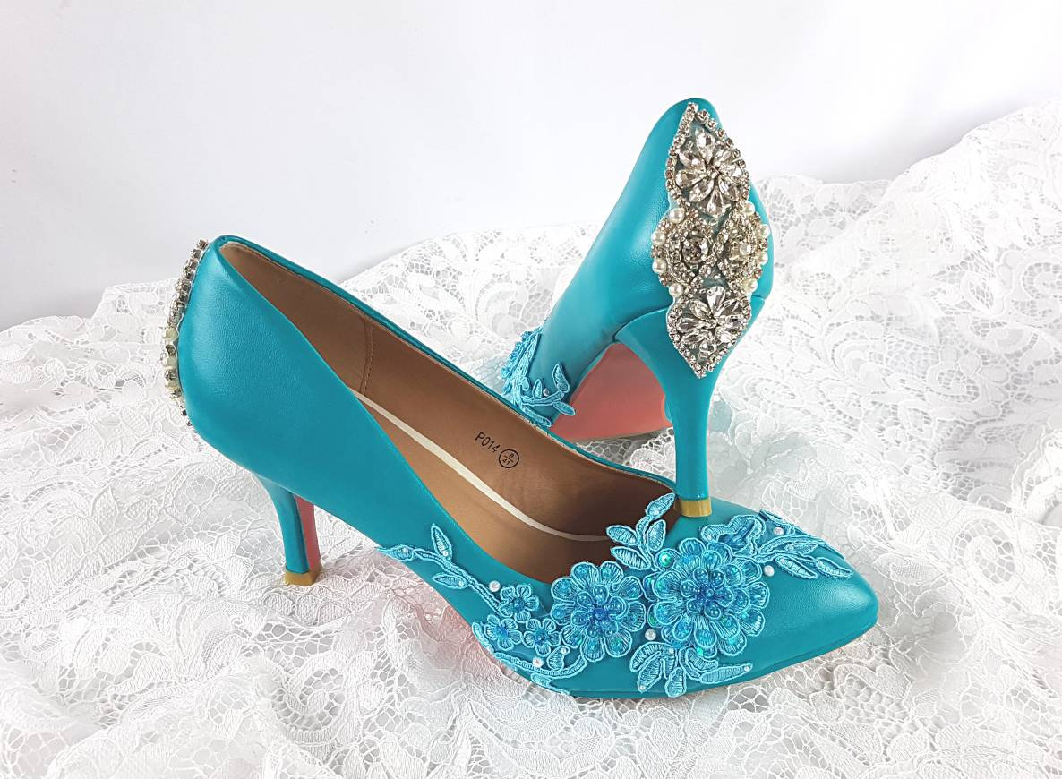 Wedding Shoes Turquoise Lace Bling ...