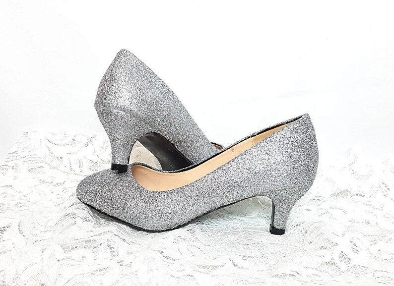 Silver glitter low heel silver wedding shoes low heel silver Etsy