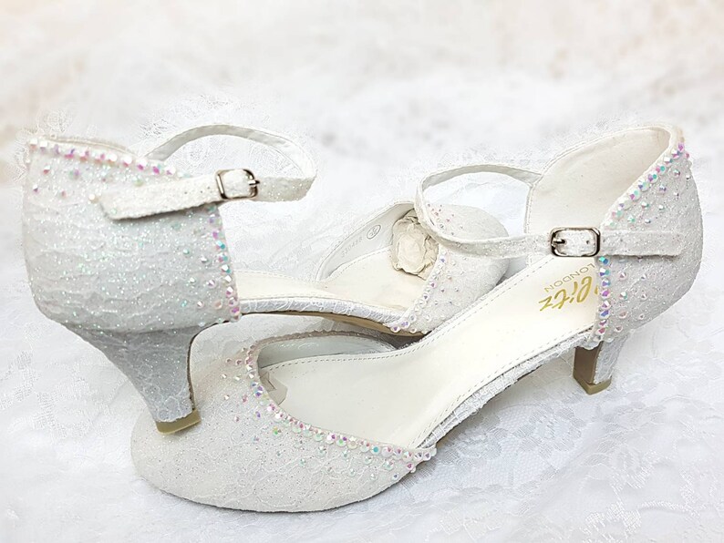 Glitter Lace Wedding Shoes Low Heel Glitter Wedding Shoes Low Etsy UK