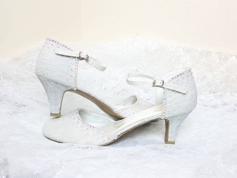 Glitter Lace Wedding Shoes Low Heel Glitter Wedding Shoes Low Etsy UK