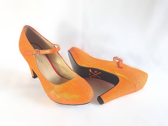 orange shoes block heel