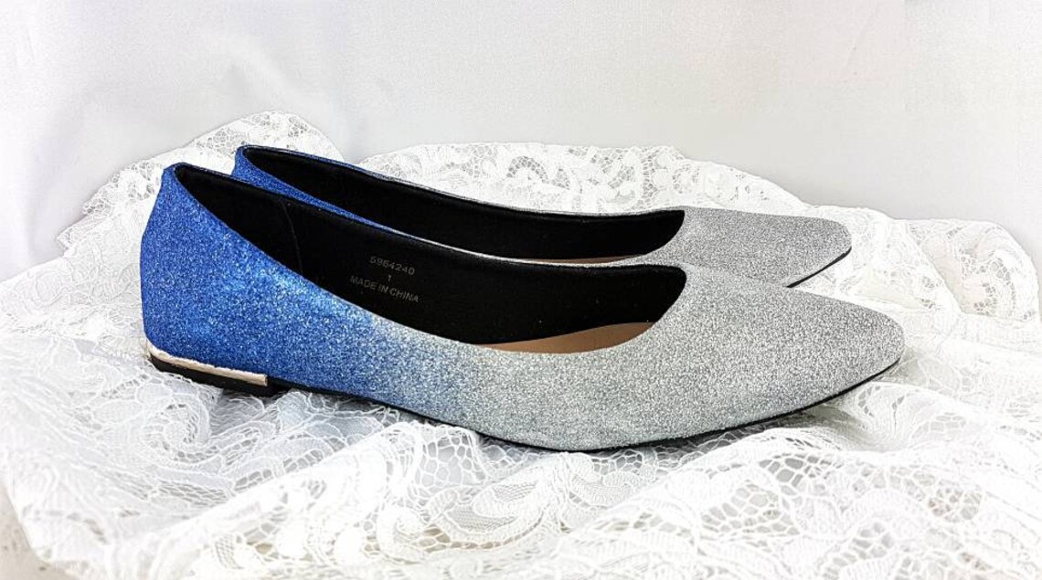 silver and blue dress shoes